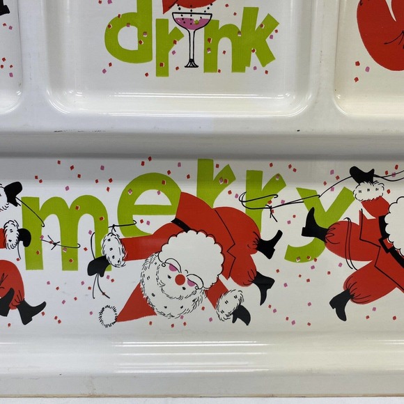 Vtg MCM Christmas Santa Divided Serving Snack Tray Platter Kitschy 20x13.5 - Picture 7 of 10